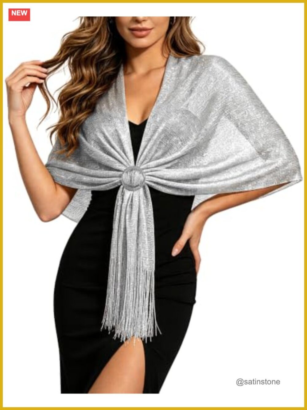 Metallic Glitter Shawl Wrap with Buckle Evening Dress Cover Up